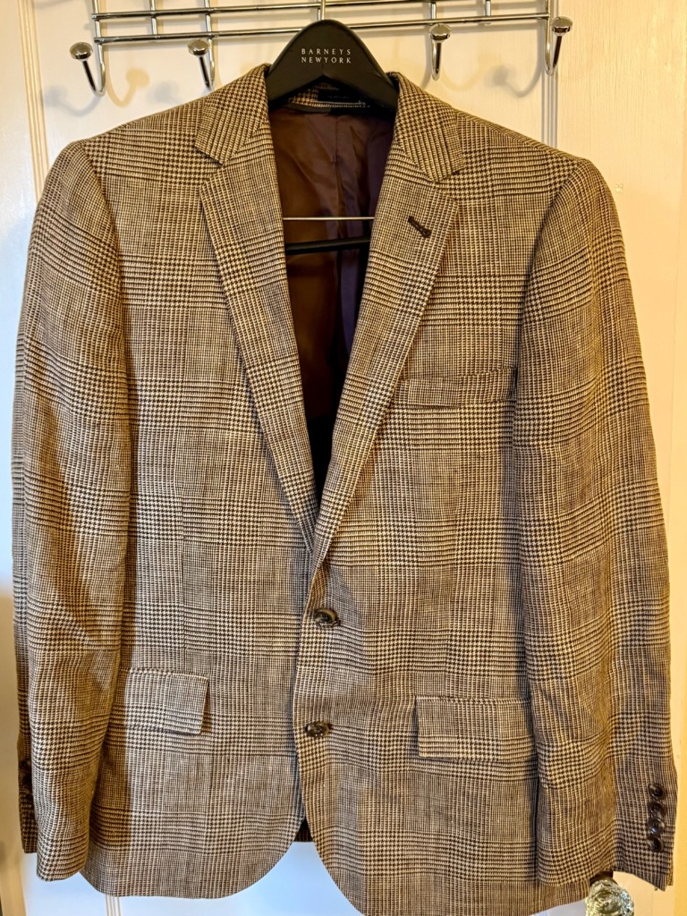 J.Crew Slim Fit Ludlow Brown Plaid Italian Lined Sport Coat Blazer Mens Size 38s
